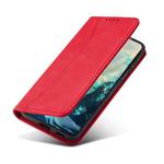 For Samsung Galaxy A72 Skin-feel Calfskin Texture Magnetic Dual-Fold Horizontal Flip Leather Case with Holder & Card Slots & Wallet(Red)