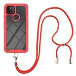 For Google Pixel 5A 5G Starry Sky Solid Color Series Shockproof PC + TPU Protective Case with Neck Strap(Red)