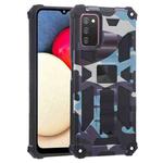 For Samsung Galaxy A03s 166.6mm Camouflage Armor Shockproof TPU + PC Magnetic Protective Case with Holder(Light Blue)