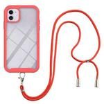 For iPhone 11 Starry Sky Solid Color Series Shockproof PC + TPU Protective Case with Neck Strap (Red)