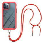 For iPhone 12 / 12 Pro Starry Sky Solid Color Series Shockproof PC + TPU Protective Case with Neck Strap(Red)