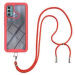 For Motorola Moto G60 Starry Sky Solid Color Series Shockproof PC + TPU Protective Case with Neck Strap(Red)