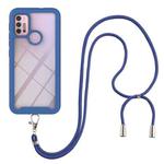 For Motorola Moto E7 Power Starry Sky Solid Color Series Shockproof PC + TPU Protective Case with Neck Strap(Blue)