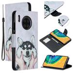 For Huawei Mate 30 Colored Drawing Pattern Cross Texture Horizontal Flip PU Leather Case with Holder & Card Slots & Wallet(Husky)
