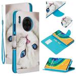 For Huawei Mate 30 Colored Drawing Pattern Cross Texture Horizontal Flip PU Leather Case with Holder & Card Slots & Wallet(Blue Eye Cat)