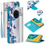 For Huawei Mate 30 Pro Colored Drawing Pattern Cross Texture Horizontal Flip PU Leather Case with Holder & Card Slots & Wallet(Blue Butterfly)