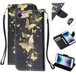 For iPhone SE 2022 / SE 2020 / 8 / 7 Colored Drawing Pattern Cross Texture Horizontal Flip PU Leather Case with Holder & Card Slots & Wallet(Butterfly)