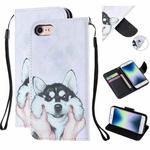 For iPhone SE 2022 / SE 2020 / 8 / 7 Colored Drawing Pattern Cross Texture Horizontal Flip PU Leather Case with Holder & Card Slots & Wallet(Husky)