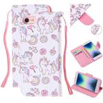 For iPhone SE 2022 / SE 2020 / 8 / 7 Colored Drawing Pattern Cross Texture Horizontal Flip PU Leather Case with Holder & Card Slots & Wallet(Ice Cream Unicorn)