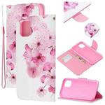For iPhone 11 Pro Max Colored Drawing Pattern Cross Texture Horizontal Flip PU Leather Case with Holder & Card Slots & Wallet (Peach Blossom)