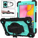 For Samsung Galaxy Tab A 8.0 (2019)T290/T295 Contrast Color Robot Shockproof Silicon + PC Protective Case with Holder & Shoulder Strap(Black+Mint)