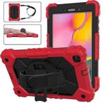 For Samsung Galaxy Tab A 8.0 (2019)T290/T295 Contrast Color Robot Shockproof Silicon + PC Protective Case with Holder & Shoulder Strap(Red+Black)