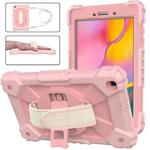 For Samsung Galaxy Tab A 8.0 (2019)T290/T295 Contrast Color Robot Shockproof Silicon + PC Protective Case with Holder & Shoulder Strap(Rose Gold)