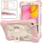 For Samsung Galaxy Tab A 8.0 (2019)T290/T295 Contrast Color Robot Shockproof Silicon + PC Protective Case with Holder & Shoulder Strap(Rose Gold+Beige)