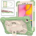 For Samsung Galaxy Tab A 8.0 (2019)T290/T295 Contrast Color Robot Shockproof Silicon + PC Protective Case with Holder & Shoulder Strap(Matcha Green+Beige)