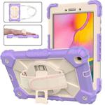 For Samsung Galaxy Tab A 8.0 (2019)T290/T295 Contrast Color Robot Shockproof Silicon + PC Protective Case with Holder & Shoulder Strap(Purple+Beige)