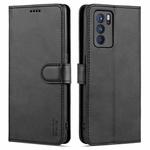 For OPPO Reno6 5G AZNS Skin Feel Calf Texture Horizontal Flip Leather Case with Card Slots & Holder & Wallet(Black)