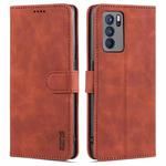 For OPPO Reno6 5G AZNS Skin Feel Calf Texture Horizontal Flip Leather Case with Card Slots & Holder & Wallet(Brown)