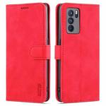 For OPPO Reno6 Pro 5G AZNS Skin Feel Calf Texture Horizontal Flip Leather Case with Card Slots & Holder & Wallet(Red)