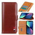 For iPhone 13 mini 3-Color Pearl Texture Magnetic Buckle Horizontal Flip PU Leather Case with Card Slots & Wallet & Holder (Brown)