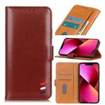 For iPhone 13 3-Color Pearl Texture Magnetic Buckle Horizontal Flip PU Leather Case with Card Slots & Wallet & Holder(Brown)