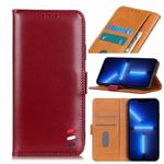 For iPhone 13 Pro 3-Color Pearl Texture Magnetic Buckle Horizontal Flip PU Leather Case with Card Slots & Wallet & Holder (Wine Red)