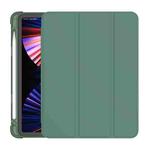 For iPad Pro 11 2022 / 2021 / 2020 3-folding Horizontal Flip PU Leather + TPU Aitbag Shockproof Half Paste Tablet Case with Holder & Pen Slot & Sleep / Wake-up Function(Deep Green)