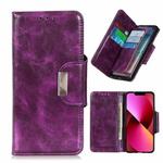 For iPhone 13 Crazy Horse Texture Magnetic Buckle Horizontal Flip Leather Case with Holder & 6-Card Slots & Wallet(Purple)