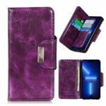 For iPhone 13 Pro Max Crazy Horse Texture Magnetic Buckle Horizontal Flip Leather Case with Holder & 6-Card Slots & Wallet (Purple)