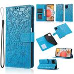 For Samsung Galaxy A42 5G Skin Feel Embossed Sunflower Horizontal Flip Leather Case with Holder & Card Slots & Wallet & Lanyard(Blue)
