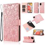 For Samsung Galaxy A42 5G Skin Feel Embossed Sunflower Horizontal Flip Leather Case with Holder & Card Slots & Wallet & Lanyard(Rose Gold)