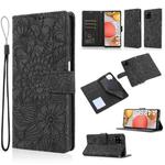 For Samsung Galaxy A42 5G Skin Feel Embossed Sunflower Horizontal Flip Leather Case with Holder & Card Slots & Wallet & Lanyard(Black)