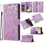 For Samsung Galaxy A32 5G Skin Feel Embossed Sunflower Horizontal Flip Leather Case with Holder & Card Slots & Wallet & Lanyard(Purple)