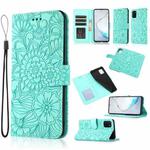 For Samsung Galaxy Note10 Lite / A81 Skin Feel Embossed Sunflower Horizontal Flip Leather Case with Holder & Card Slots & Wallet & Lanyard(Green)