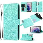 For Samsung Galaxy S21 5G Skin Feel Embossed Sunflower Horizontal Flip Leather Case with Holder & Card Slots & Wallet & Lanyard(Green)