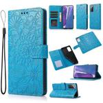 For Samsung Galaxy Note20 Skin Feel Embossed Sunflower Horizontal Flip Leather Case with Holder & Card Slots & Wallet & Lanyard(Blue)