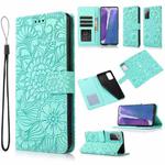 For Samsung Galaxy Note20 Skin Feel Embossed Sunflower Horizontal Flip Leather Case with Holder & Card Slots & Wallet & Lanyard(Green)