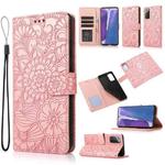For Samsung Galaxy Note20 Skin Feel Embossed Sunflower Horizontal Flip Leather Case with Holder & Card Slots & Wallet & Lanyard(Rose Gold)