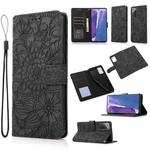 For Samsung Galaxy Note20 Skin Feel Embossed Sunflower Horizontal Flip Leather Case with Holder & Card Slots & Wallet & Lanyard(Black)