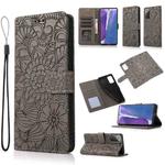 For Samsung Galaxy Note20 Skin Feel Embossed Sunflower Horizontal Flip Leather Case with Holder & Card Slots & Wallet & Lanyard(Gray)