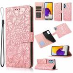 For Samsung Galaxy A72 5G / 4G Skin Feel Embossed Sunflower Horizontal Flip Leather Case with Holder & Card Slots & Wallet & Lanyard(Rose Gold)
