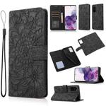 For Samsung Galaxy S20+ Skin Feel Embossed Sunflower Horizontal Flip Leather Case with Holder & Card Slots & Wallet & Lanyard(Black)