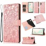 For Samsung Galaxy Note10+ Skin Feel Embossed Sunflower Horizontal Flip Leather Case with Holder & Card Slots & Wallet & Lanyard(Rose Gold)