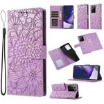 For Samsung Galaxy Note20 Ultra Skin Feel Embossed Sunflower Horizontal Flip Leather Case with Holder & Card Slots & Wallet & Lanyard(Purple)