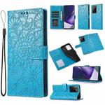 For Samsung Galaxy Note20 Ultra Skin Feel Embossed Sunflower Horizontal Flip Leather Case with Holder & Card Slots & Wallet & Lanyard(Blue)