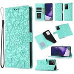 For Samsung Galaxy Note20 Ultra Skin Feel Embossed Sunflower Horizontal Flip Leather Case with Holder & Card Slots & Wallet & Lanyard(Green)