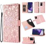 For Samsung Galaxy Note20 Ultra Skin Feel Embossed Sunflower Horizontal Flip Leather Case with Holder & Card Slots & Wallet & Lanyard(Rose Gold)
