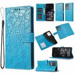 For Samsung Galaxy S20 Ultra Skin Feel Embossed Sunflower Horizontal Flip Leather Case with Holder & Card Slots & Wallet & Lanyard(Blue)