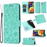 For Samsung Galaxy A50s Skin Feel Embossed Sunflower Horizontal Flip Leather Case with Holder & Card Slots & Wallet & Lanyard(Green)