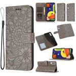 For Samsung Galaxy A50s Skin Feel Embossed Sunflower Horizontal Flip Leather Case with Holder & Card Slots & Wallet & Lanyard(Gray)